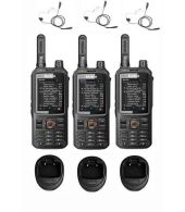 Set van 3 Inrico T320 V2 4G LTE Zello Portofoon, GPS, Wifi met tafellader en beveiliging oortje