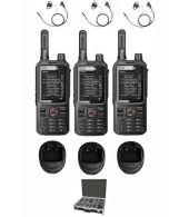Set van 3 Inrico T320 V2 4G LTE Zello Portofoon, GPS, Wifi met tafellader, D-shape oortje en koffer