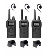 Set van 3 Kenwood PKT-300 ProTalk XLS IP52 PMR446 mini portofoons en C-ring oortje