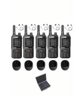 Set van 5 Inrico T320 V2 4G LTE Zello Portofoon, GPS, Wifi met tafellader, D-shape oortje en koffer