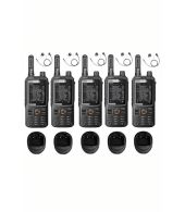 Set van 5 Inrico T320 V2 4G LTE Zello Portofoon, GPS, Wifi met tafellader en D-shape oortje